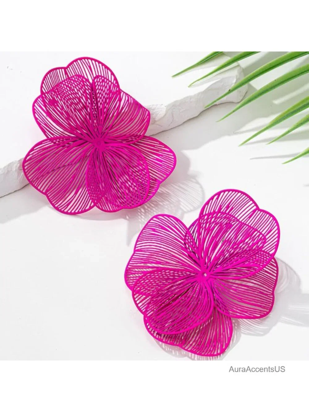 Large Double-Layer Hollow Flower Drop Earrings for Women Statement Chunky